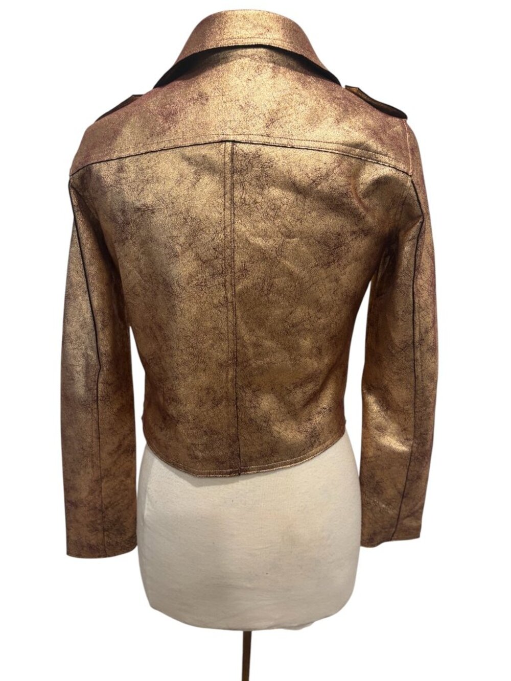 Anthropologie Gold Metallic Moto Jacket Women’s Small Cropped Faux Leather Biker - Picture 4 of 8